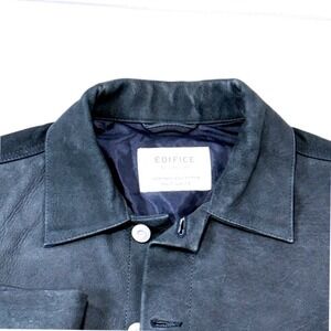 EDIFICE Mens Dark Gray/Black‎ Suede Trucker Jacket Button Front Sz 48